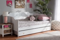 Baxton Studio Alya Classic Traditional Farmhouse White Finished Wood Full Size Daybed with Roll-Out Trundle Bed