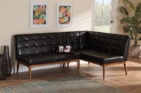 Baxton Studio Sanford Mid-Century Modern Dark Brown Faux Leather Upholstered and Walnut Brown Finished Wood 2-Piece Dining Nook Banquette Set