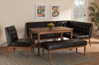 Baxton Studio Sanford Mid-Century Modern Dark Brown Faux Leather Upholstered and Walnut Brown Finished Wood 5-Piece Dining Nook Set
