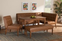 Baxton Studio Sanford Mid-Century Modern Tan Faux Leather Upholstered and Walnut Brown Finished Wood 5-Piece Dining Nook Set