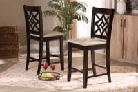 Baxton Studio Nicolette Modern and Contemporary Sand Fabric Upholstered and Dark Brown Finished Wood 2-Piece Counter Stool Set