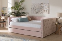 Baxton Studio Larkin Modern and Contemporary Pink Velvet Fabric Upholstered Full Size Daybed with Trundle