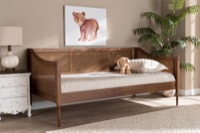 Baxton Studio Ogden Mid-Century Modern Walnut Brown Finished Wood and Synthetic Rattan Twin Size Daybed