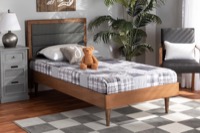 Baxton Studio Seren Mid-Century Modern Dark Grey Fabric Upholstered and Walnut Brown Finished Wood Twin Size Platform Bed