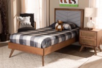 Baxton Studio Roze Mid-Century Modern Light Grey Fabric Upholstered and Walnut brown Finished Wood Twin Size Platform Bed