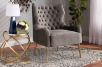 Baxton Studio Nelson Modern Luxe and Glam Grey Velvet Fabric Upholstered and Gold Finished Metal Armchair