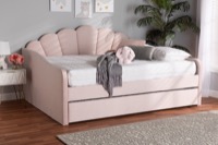 Baxton Studio Timila Modern and Contemporary Light Pink Velvet Fabric Upholstered Queen Size Daybed with Trundle