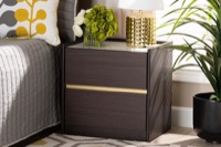 Baxton Studio Walker Modern and Contemporary Dark Brown and Gold Finished Wood Nightstand with Faux Marble Top