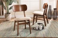 Baxton Studio Euclid Mid-Century Modern Sand Fabric Upholstered and Walnut Brown Finished Wood 2-Piece Dining Chair Set