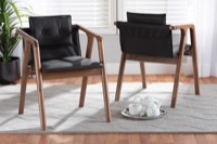 Baxton Studio Marcena Mid-Century Modern Black Imitation Leather Upholstered and Walnut Brown Finished Wood 2-Piece Dining Chair Set