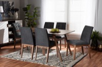 Baxton Studio Tara Mid-Century Modern Dark Grey Fabric Upholstered and Walnut Brown Finished Wood 7-Piece Dining Set