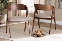 Baxton Studio Danton Mid-Century Modern Beige Fabric Upholstered and Walnut Brown Finished Wood 2-Piece Dining Chair Set