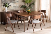 Baxton Studio Danton Mid-Century Modern Grey Fabric Upholstered and Walnut Brown Finished Wood 5-Piece Dining Set