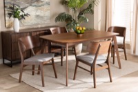 Baxton Studio Alston Mid-Century Modern Grey Fabric Upholstered and Walnut Brown Finished Wood 5-Piece Dining Set