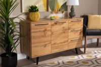 Baxton Studio Radley Modern and Contemporary Transitional Oak Brown Finished Wood 3-Drawer Sideboard Buffet