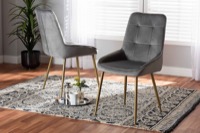 Baxton Studio Gavino Modern Luxe and Glam Grey Velvet Fabric Upholstered and Gold Finished Metal 2-Piece Dining Chair Set