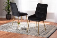 Baxton Studio Gavino Modern Luxe and Glam Black Velvet Fabric Upholstered and Gold Finished Metal 2-Piece Dining Chair Set