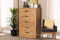 Baxton Studio Colburn Modern and Contemporary Oak Brown Finished Wood 5-Drawer Tallboy Storage Chest