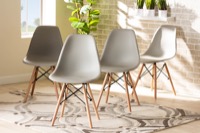 Baxton Studio Jaspen Modern and Contemporary Beige Finished Polypropylene Plastic and Oak Brown Finished Wood 4-Piece Dining Chair Set