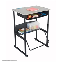 AlphaBetter Adjustable-Height Stand-Up Desk, 28 x 20" Standard Top, Book Box and Swinging Footrest Bar