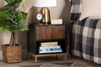 Baxton Studio Uriel Mid-Century Modern Transitional Two-Tone Natural Brown and Black Finished Wood and Brushed Gold Metal 1-Drawer End Table