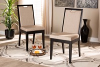 Baxton Studio Octavia Modern and Contemporary Sand Fabric Upholstered and Dark Brown Finished Wood 2-Piece Dining Chair Set
