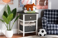 Baxton Studio Shadell Modern Transitional Two-Tone Dark Grey and White Finished Wood 1-Drawer Storage Unit with Basket