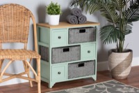 Baxton Studio Valtina Modern and Contemporary Two-Tone Oak Brown and Mint Green Finished Wood 3-Drawer Storage Unit with Baskets