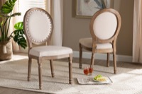 Baxton Studio Louis Traditional French Inspired Beige Fabric Upholstered and Antique Brown Finished Wood 2-Piece Dining Chair Set