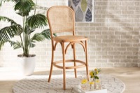 Baxton Studio Vance Mid-Century Modern Brown Woven Rattan and Wood Cane Counter Stool