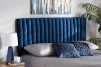 Baxton Studio Emile Modern and Contemporary Navy Blue Velvet Fabric Upholstered and Dark Brown Finished Wood Queen Size Headboard