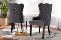 Baxton Studio Fabre Modern Transitional Grey Velvet Fabric Upholstered and Dark Brown Finished Wood 2-Piece Dining Chair Set