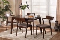 Baxton Studio Berenice Mid-Century Modern Transitional Warm Grey Fabric and Dark Brown Finished Wood 5-Piece Dining Set