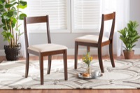 Baxton Studio Carola Mid-Century Modern Cream Fabric and Dark Brown Finished Wood 2-Piece Dining Chair Set