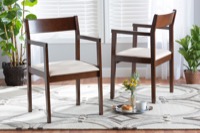 Baxton Studio Helene Mid-Century Modern Cream Fabric and Dark Brown Finished Wood 2-Piece Dining Chair Set
