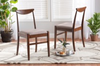 Baxton Studio Delphina Mid-Century Modern Warm Grey Fabric and Dark Brown Finished Wood 2-Piece Dining Chair Set