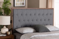 Baxton Studio Harumi Classic and Traditional Grey Fabric and Walnut Brown Finished Wood King size Headboard