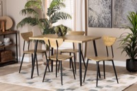 Baxton Studio Gianetta Mid-Century Modern Oak Brown Finished Wood and Black Metal 5-Piece Dining Set
