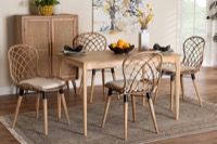 Baxton Studio Sabelle Modern Bohemian Greywashed Rattan and Natural Brown Finished Wood 5-Piece Dining Set