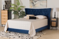 Baxton Studio Easton Contemporary Glam and Luxe Navy Blue Velvet and Gold Metal Queen Size Panel Bed