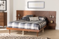 Baxton Studio Graham Mid-Century Modern Transitional Ash Walnut Finished Wood Queen Size Platform Storage Bed with Built-In Nightstands