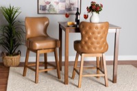 Baxton Studio Gradisca Modern Tan Faux Leather and Walnut Brown Finished Wood 2-Piece Swivel Counter Stool Set