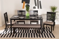 Baxton Studio Deanna Modern Beige Fabric and Dark Brown Finished Wood 6-Piece Dining Set