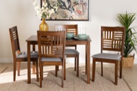 Baxton Studio Deanna Modern Grey Fabric and Walnut Brown Finished Wood 5-Piece Dining Set