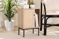 Baxton Studio Sherwin Mid-Century Modern Light Brown and Black 1-Door Cabinet with Woven Rattan Accent