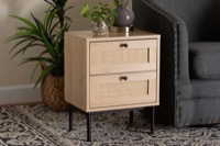 Baxton Studio Sherwin Mid-Century Modern Light Brown and Black 2-Drawer End Table with Woven Rattan Accent