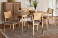 Baxton Studio Dannon Mid-Century Modern Grey Fabric and Natural Oak Finished Wood 5-Piece Dining Set