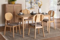 Baxton Studio Darrion Mid-Century Modern Grey Fabric and Natural Oak Finished Wood 5-Piece Dining Set