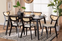 Baxton Studio Dannell Mid-Century Modern Cream Fabric and Black Finished Wood 7-Piece Dining Set