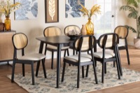Baxton Studio Darrion Mid-Century Modern Cream Fabric and Black Finished Wood 7-Piece Dining Set